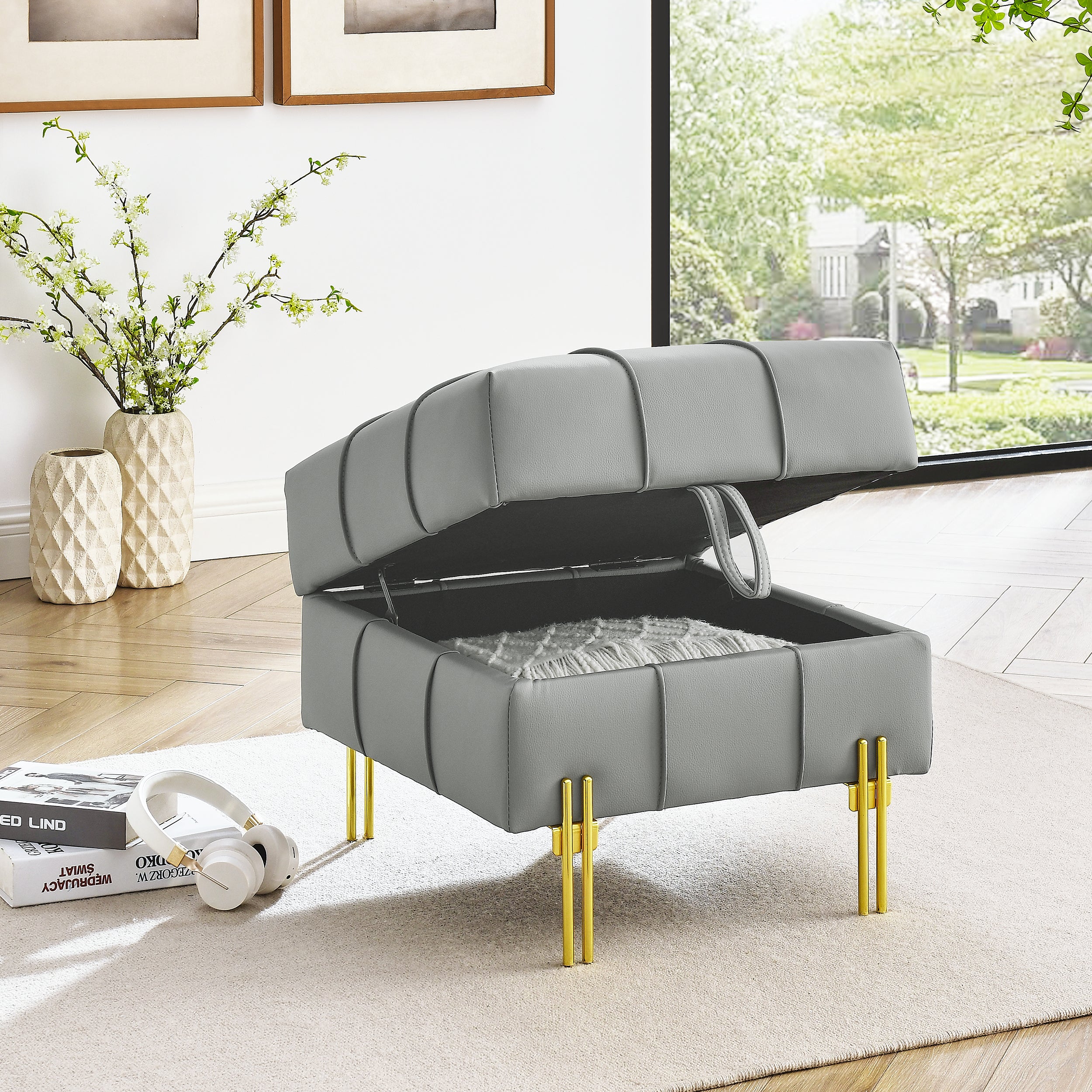 22 Inch Anti-Scratch Leather Storage Ottoman