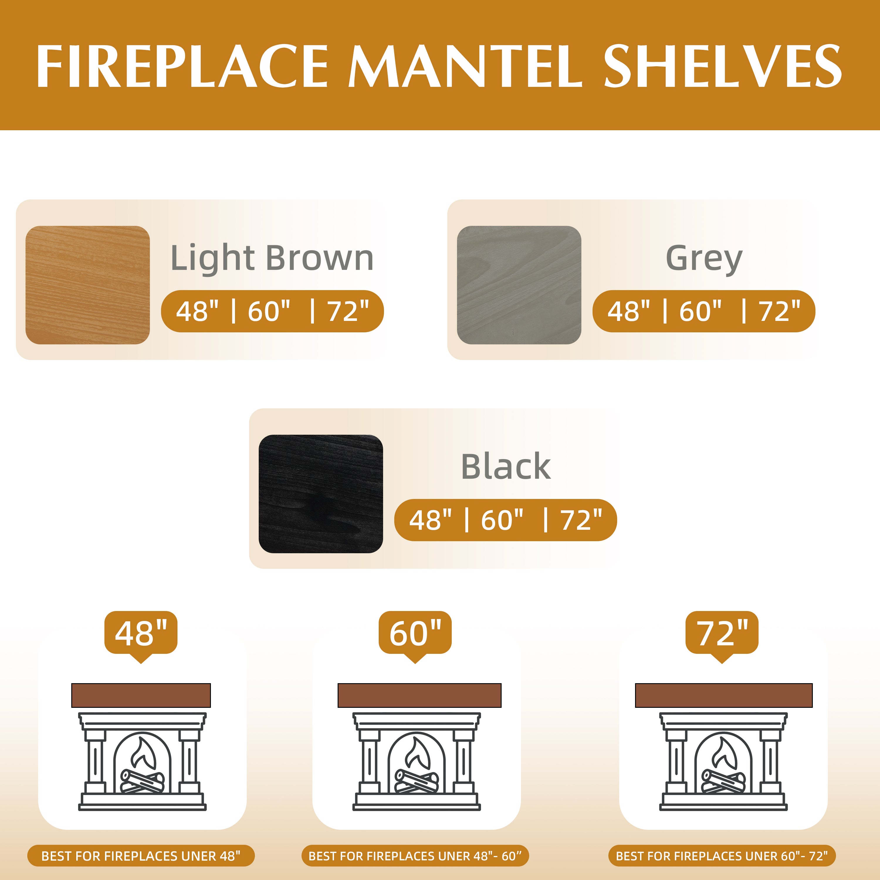 48" Fireplace Mantel Fir Wood Wall-Mounted & Floating Shelf