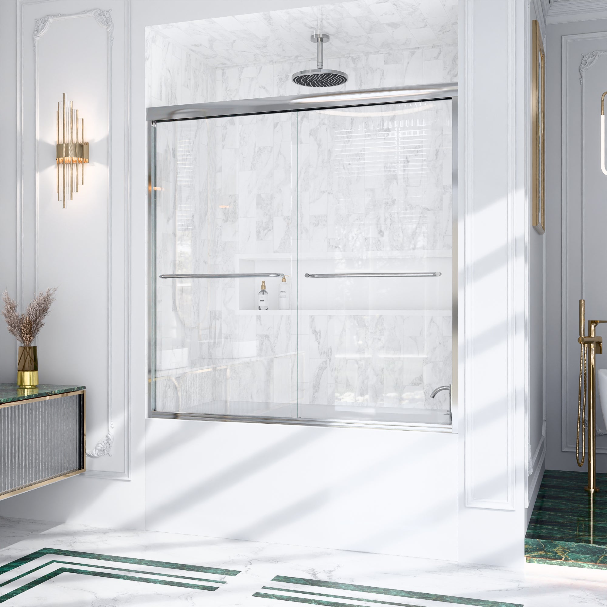 56"-60"W*60" H Semi-Frameless Double Sliding Shower Door
