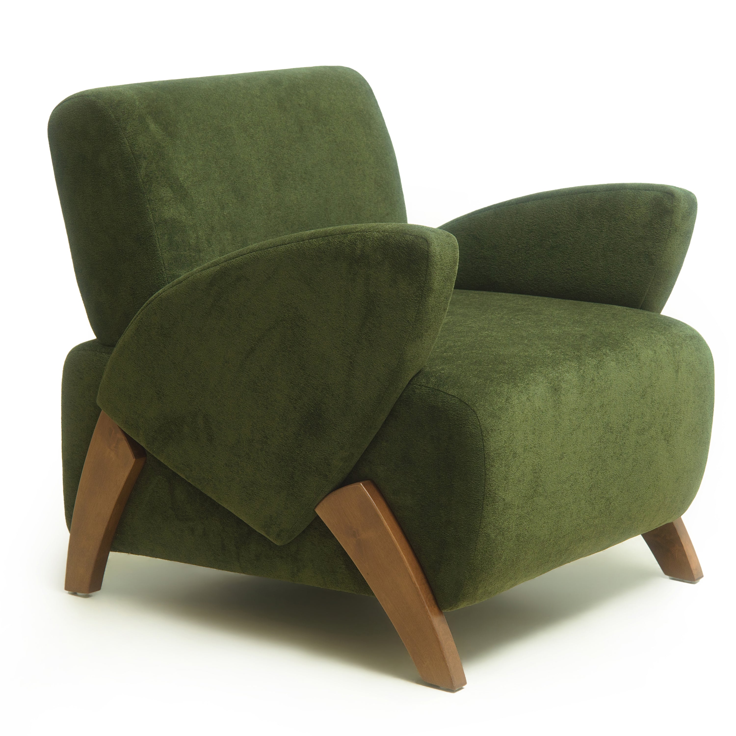 Velvet Fabric Lounge Chair with Birch Legs