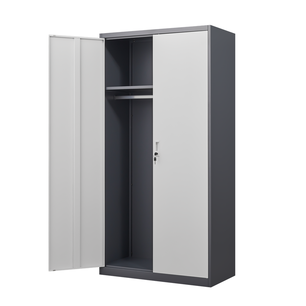Gray Steel Lockable Large Capacity Wardrobe with Hanging Rod & Shelves