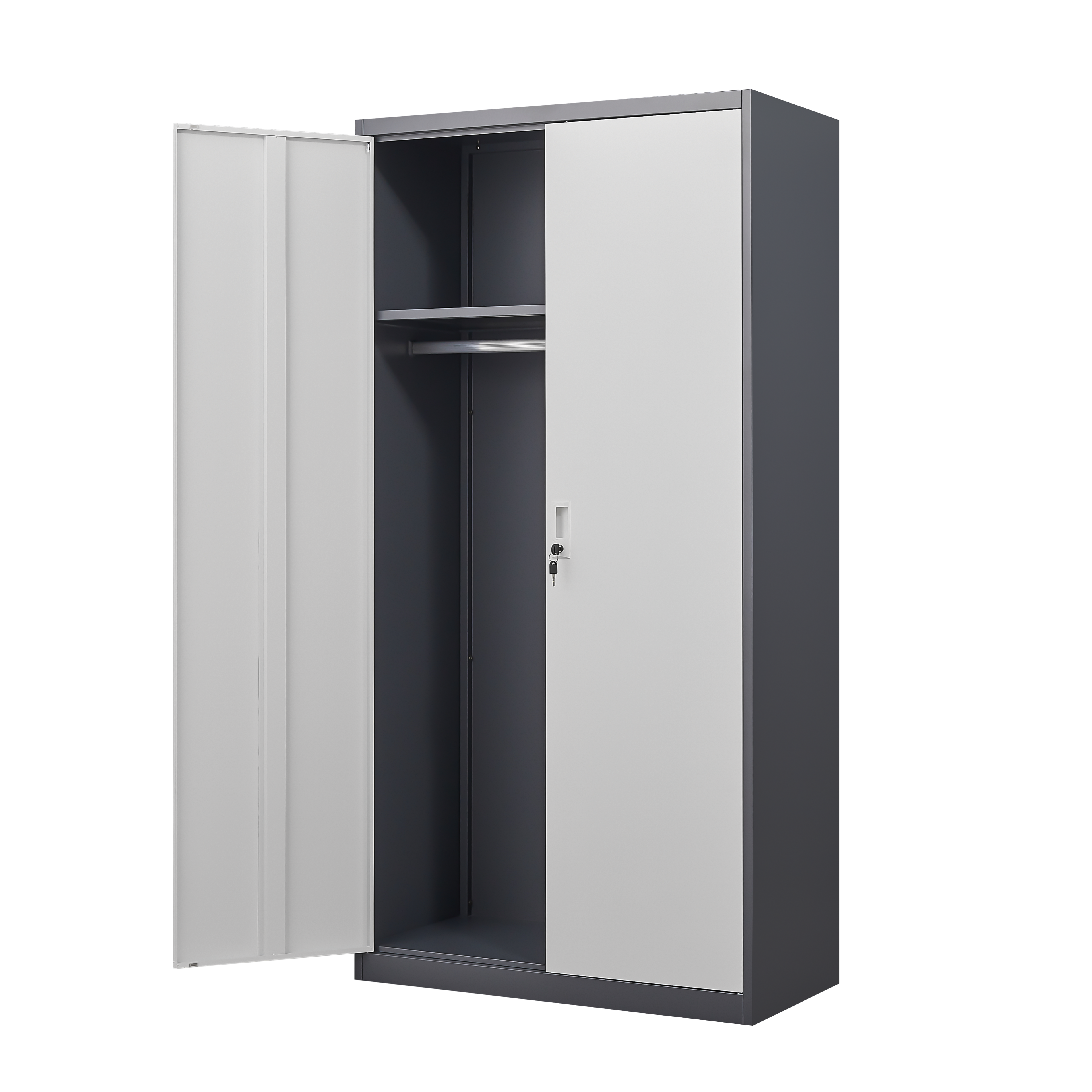 Gray Steel Lockable Large Capacity Wardrobe with Hanging Rod & Shelves