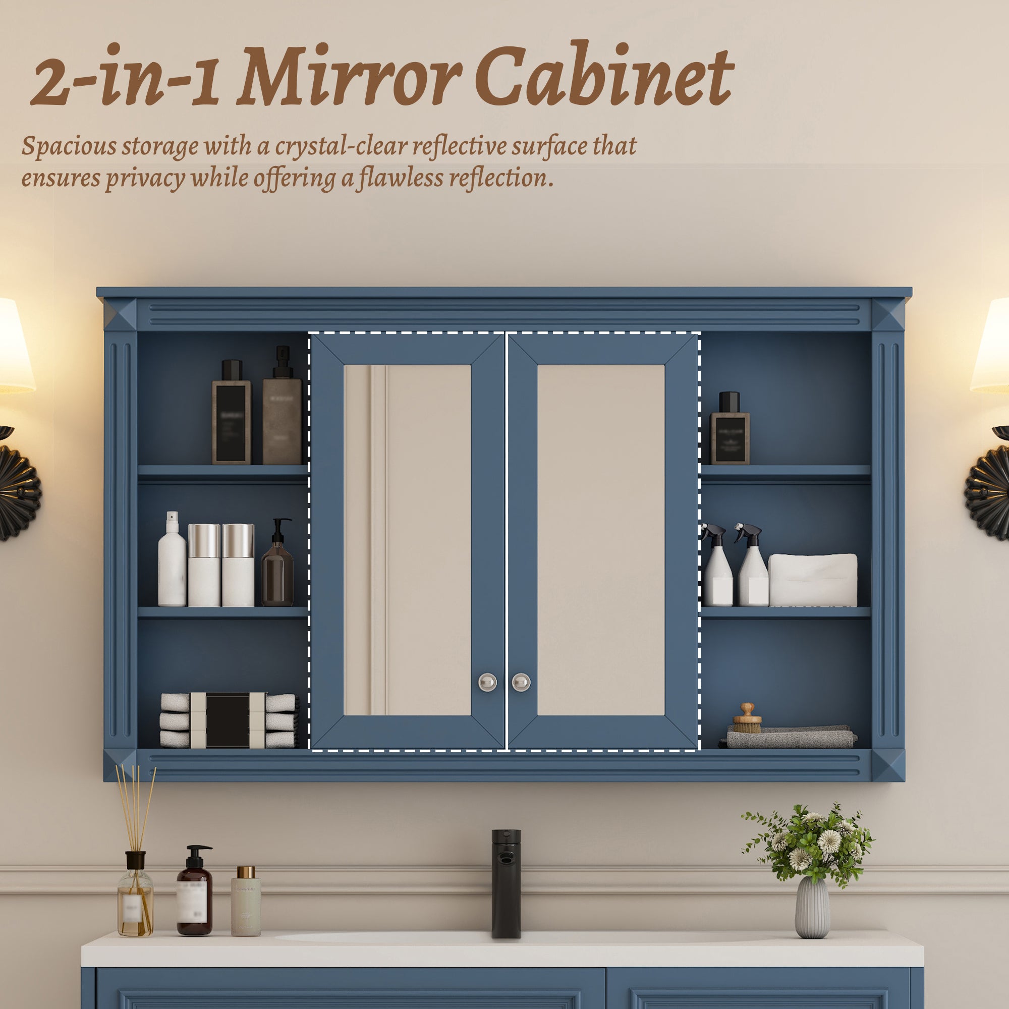 47 Inch Bathroom Mirror Cabinet with Storage
