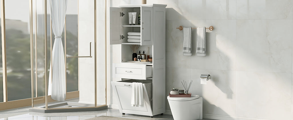 Tall Bathroom Cabinet with Laundry Basket