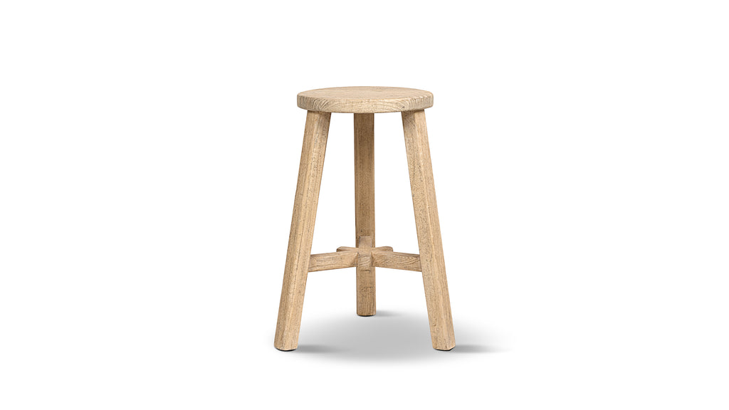 Linden Counter Stool, 25.5-Inch Reclaimed Elm Wood, Light Natural Brown