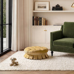 Roquefort 24.5" Round Tufted Velvet Pet Bed with Box-Pleated Skirt