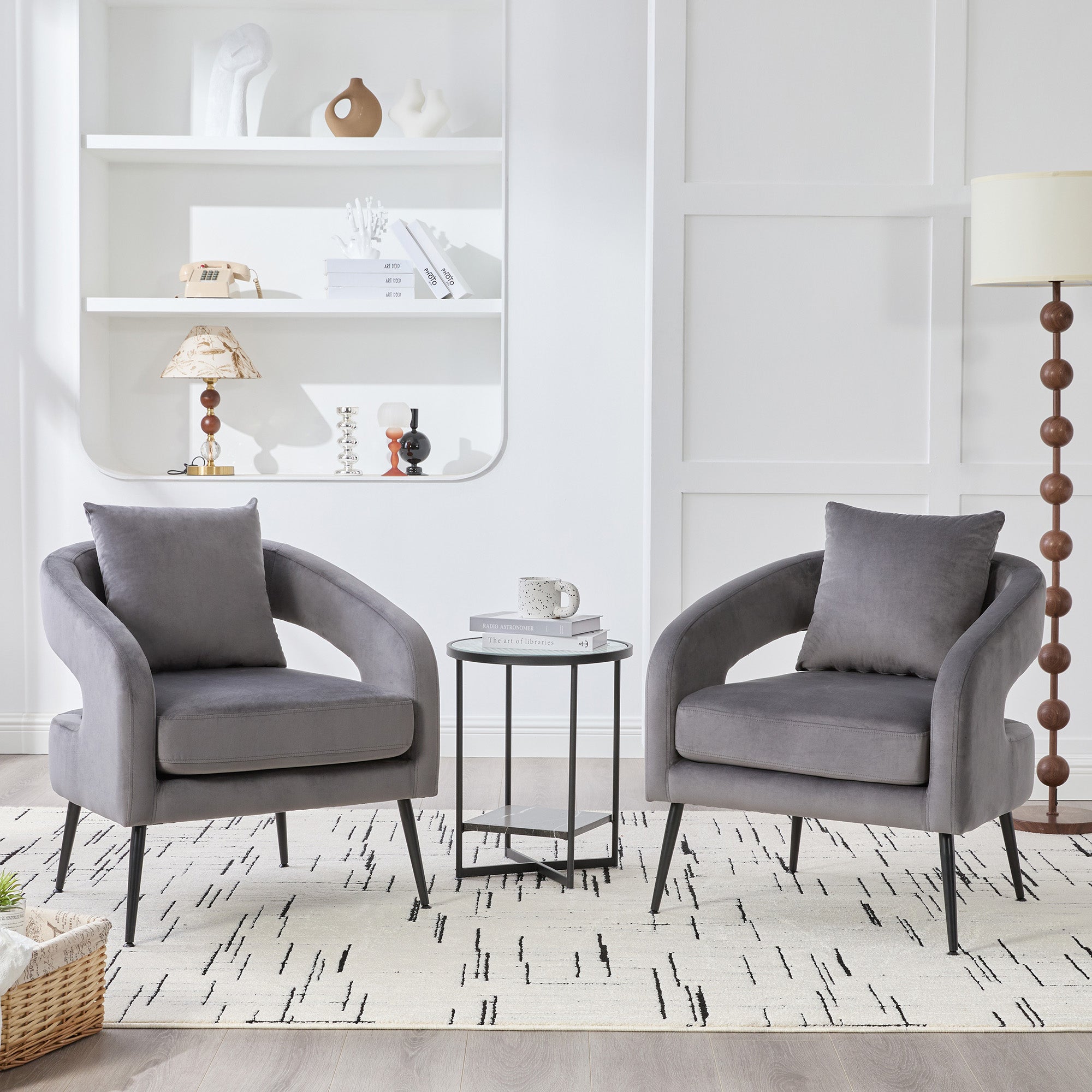 Modern Upholstered Velvet Open Back Accent Chair