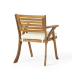 Outdoor 7 Pieces Acacia Wood Dining Set with Handwoven Rattan Legs