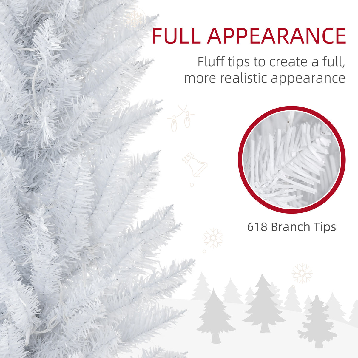 HOMCOM 8-Foot Pre-Lit Slim Noble Fir Artificial Christmas Tree, 300 Warm White LED Lights