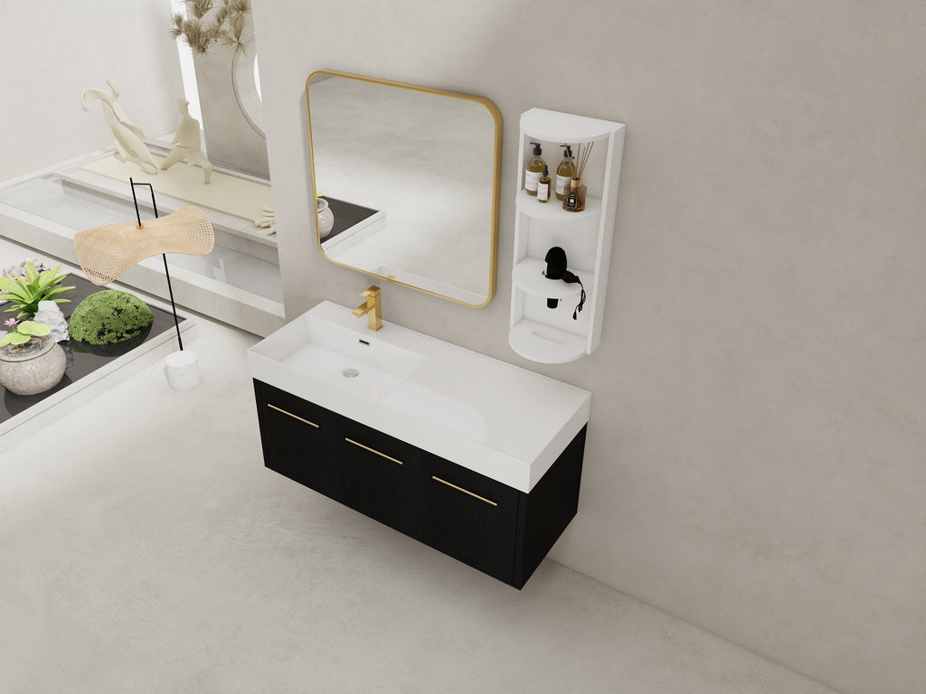 48 Inch Wall-Mounted Bathroom Vanity with Sink and Storage Rack