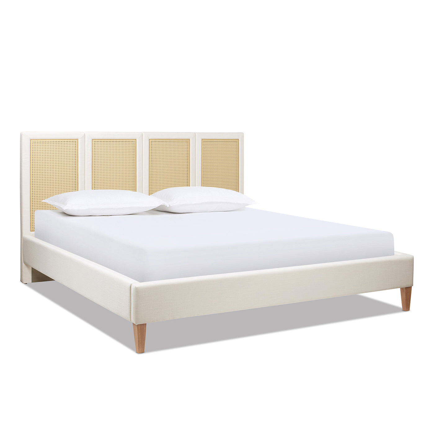 Toscana King Upholstered Cane Back Platform Bed, Antique