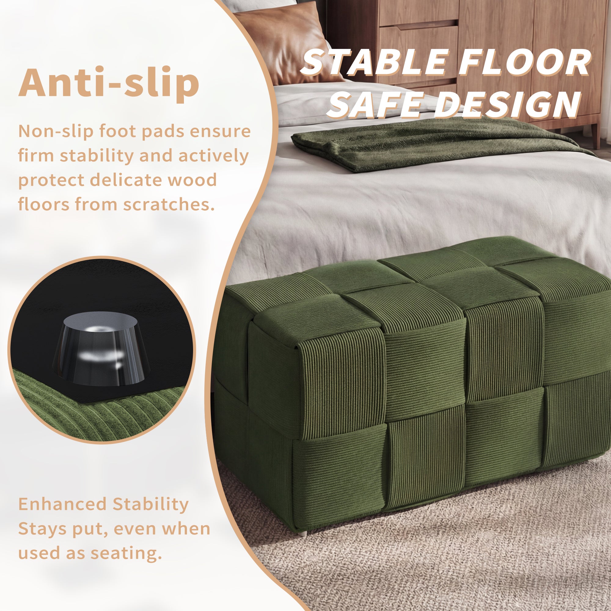 Ottoman Foot Rest in Soft Corduroy Design