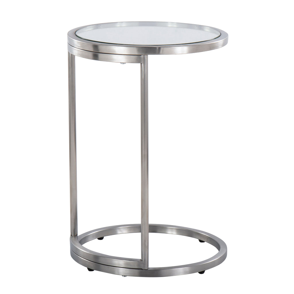 Round Zenn End Table in Stainless Steel with Clear Glass Table Top