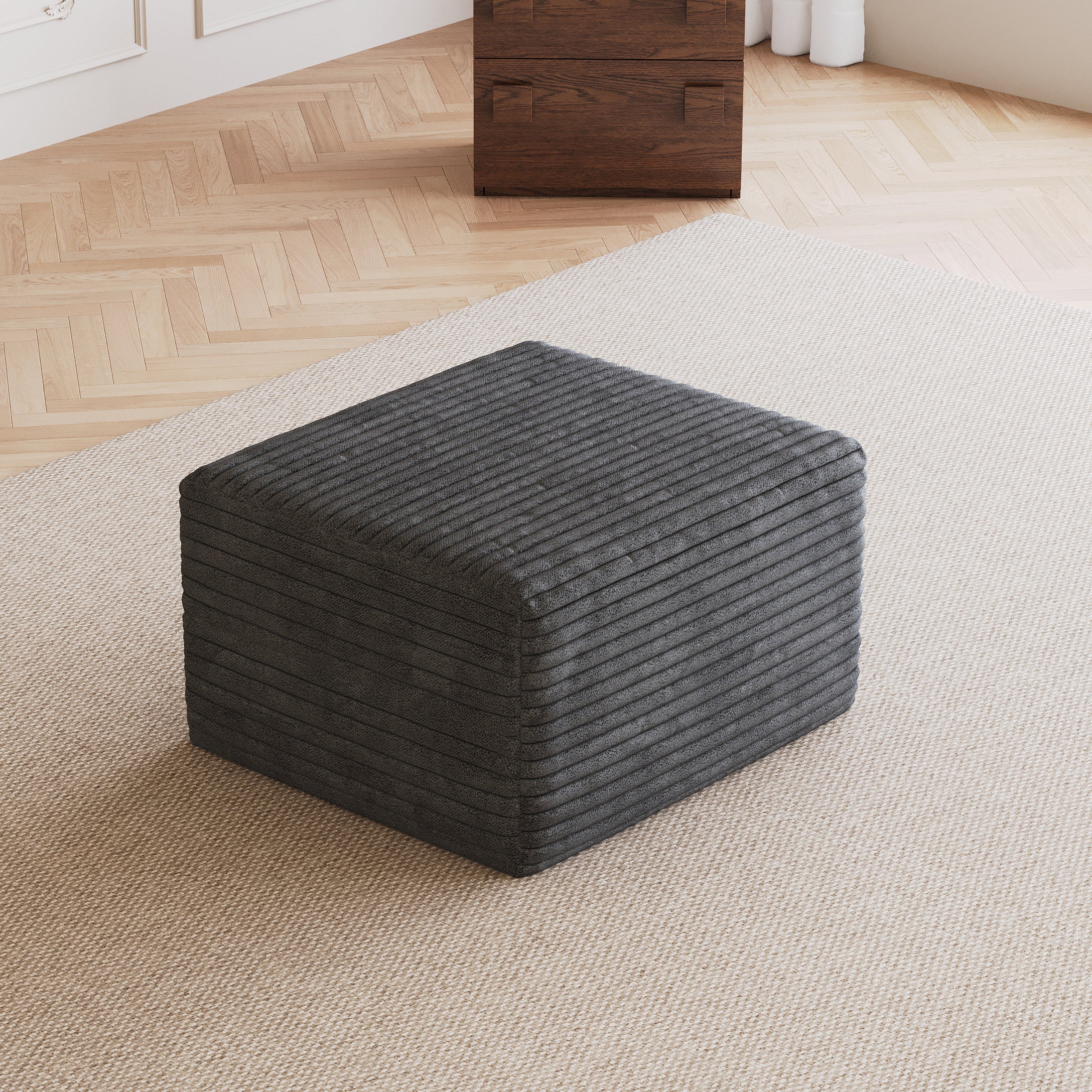 Dark Grey Plush Corduroy Sofa Ottoman