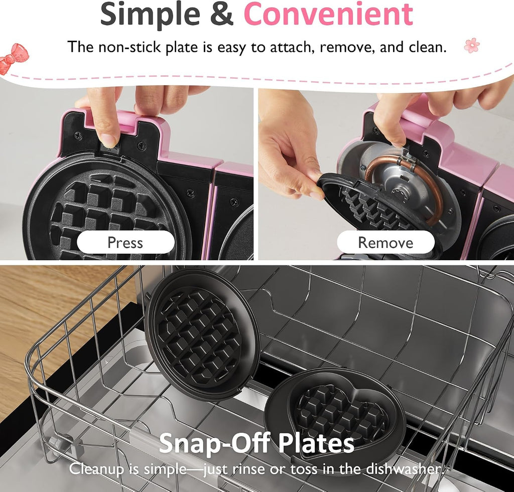 2 in 1 Heart Shape Waffle Maker - 4.6'' Double Mini Waffle Iron