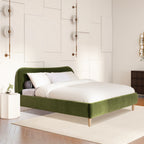 Roman Curved Headboard Upholstered Platform Bed, King, Olive