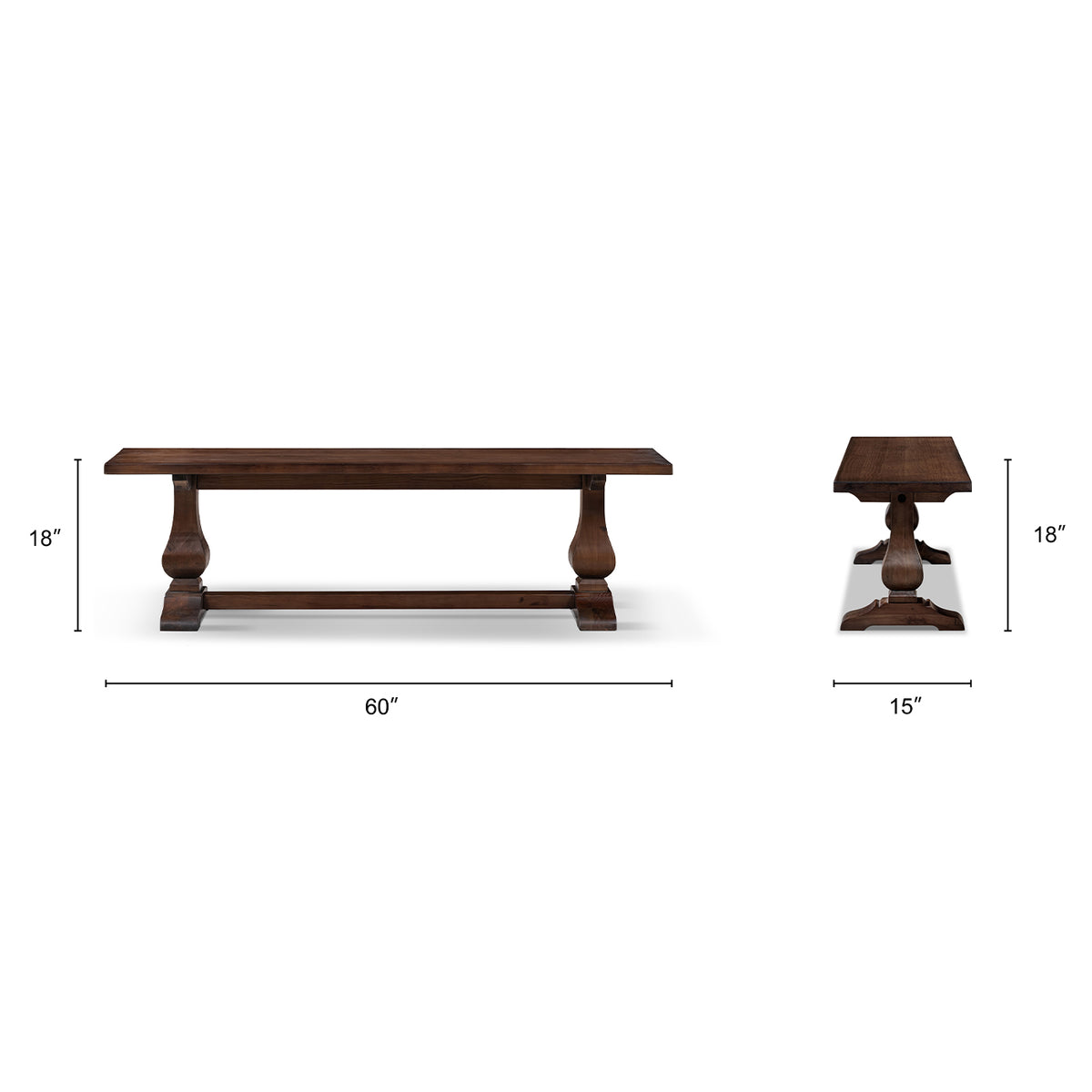Whitmore 60-Inch Reclaimed Pine Trestle Dining Bench, Dark Brown