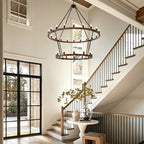 Large Solid Wood Wagon Wheel Chandelier - 32 Lights