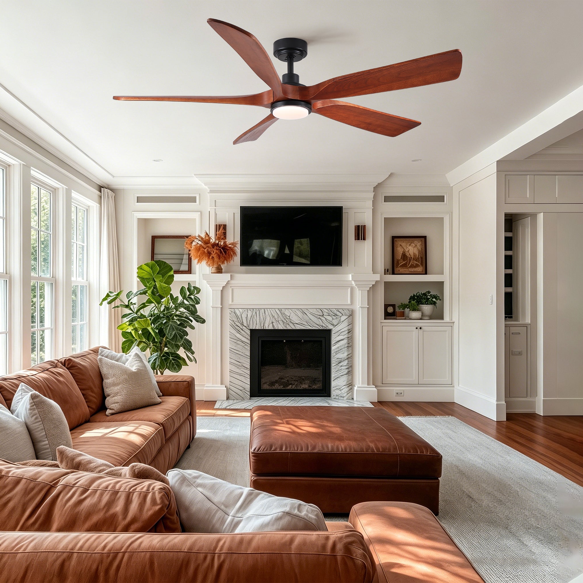 60" Vintage Mahogany Solid Wood Ceiling Fan with Light