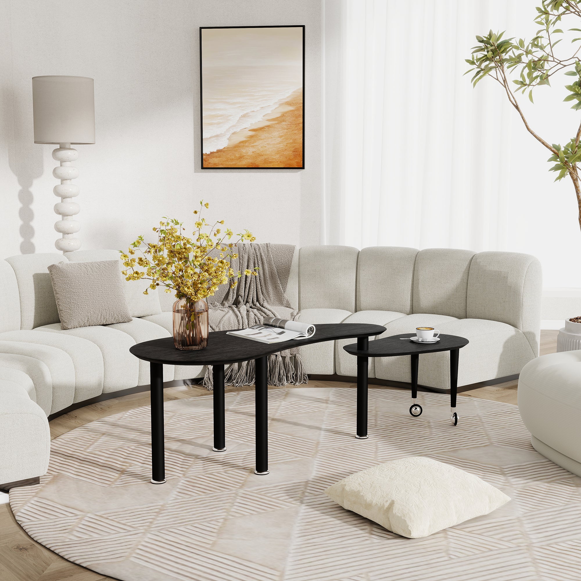 Contemporary Rotatable Cocktail Table with Solid Rubber Wood Legs