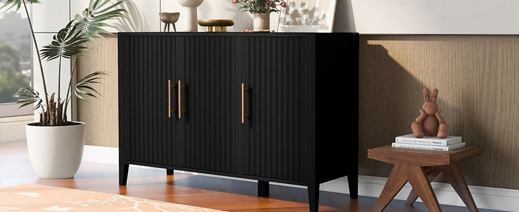 U-Style Wavy 3-Door Sideboard with Solid Pine Legs