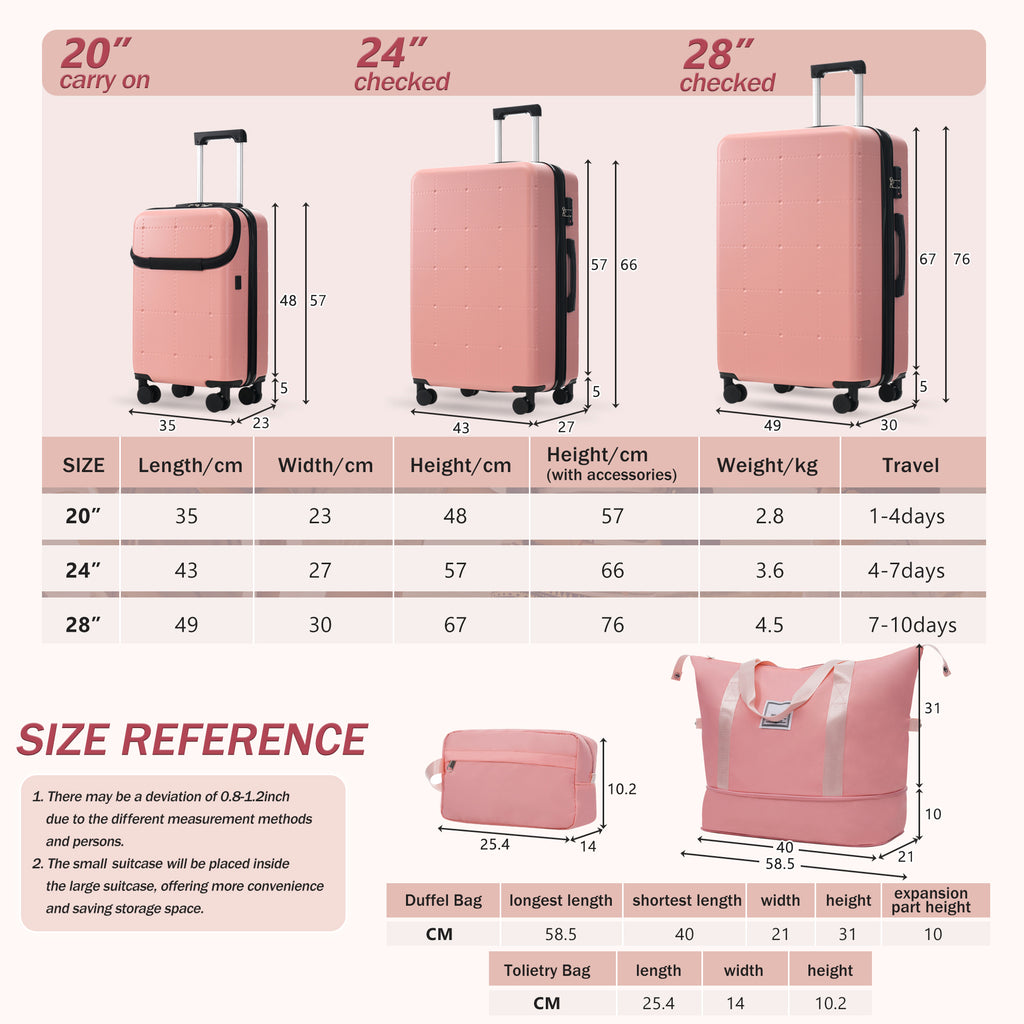 Hardside Luggage Set 5 Piece with Carry-On, 24-Inch and 28-Inch Expandable Suitcases, Light Pink