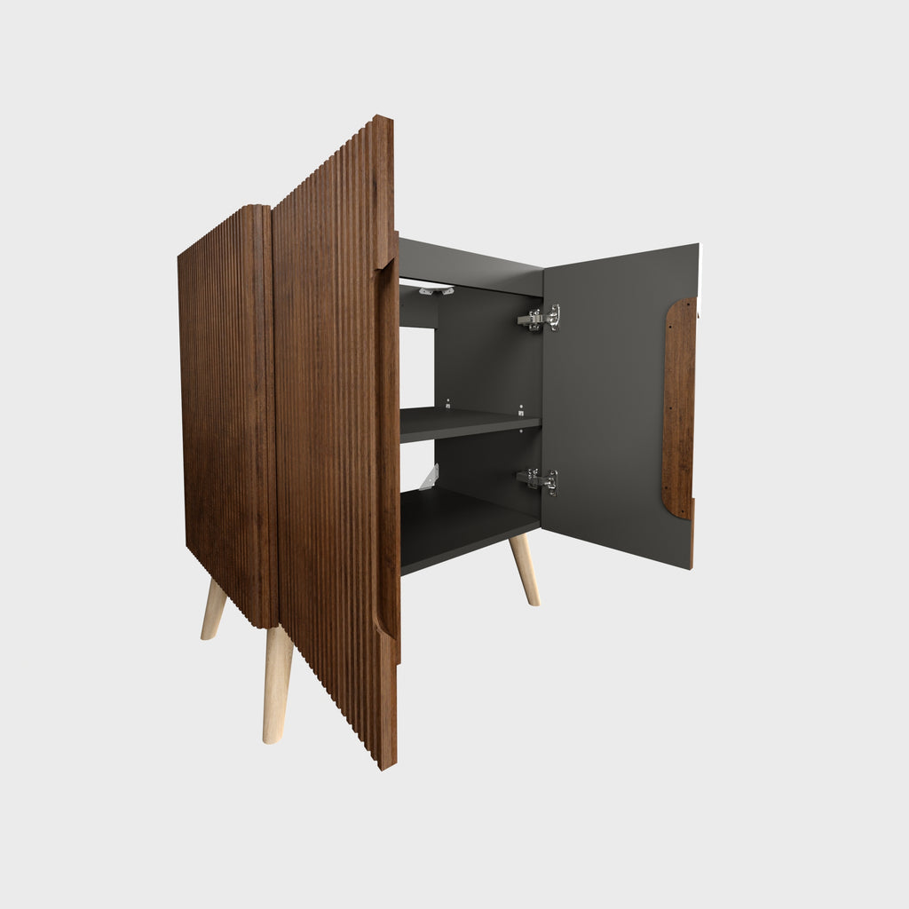 Etna 30-Inch Bathroom Vanity, Walnut Striped, Modern Freestanding Cabinet