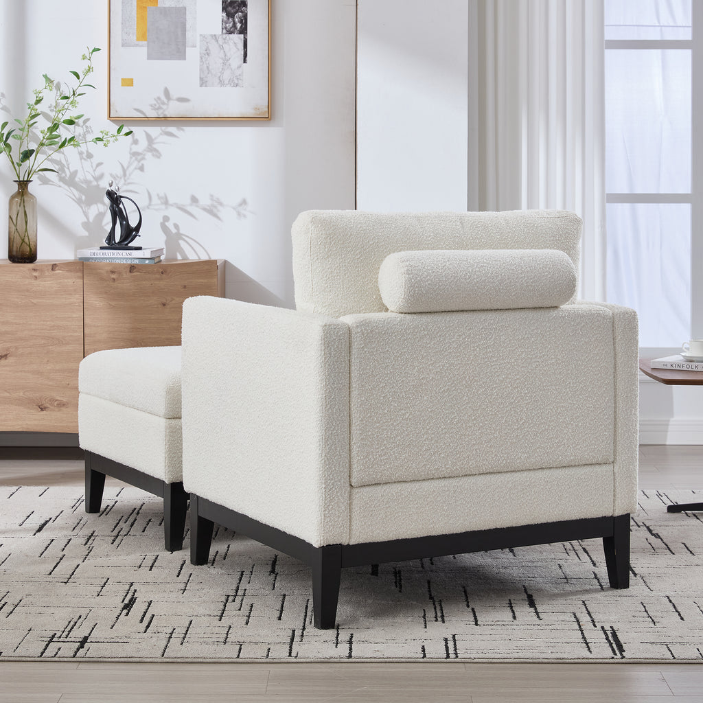 35.4" Wide Farmhouse Performance Upholstered Arm Chair with Ottoman