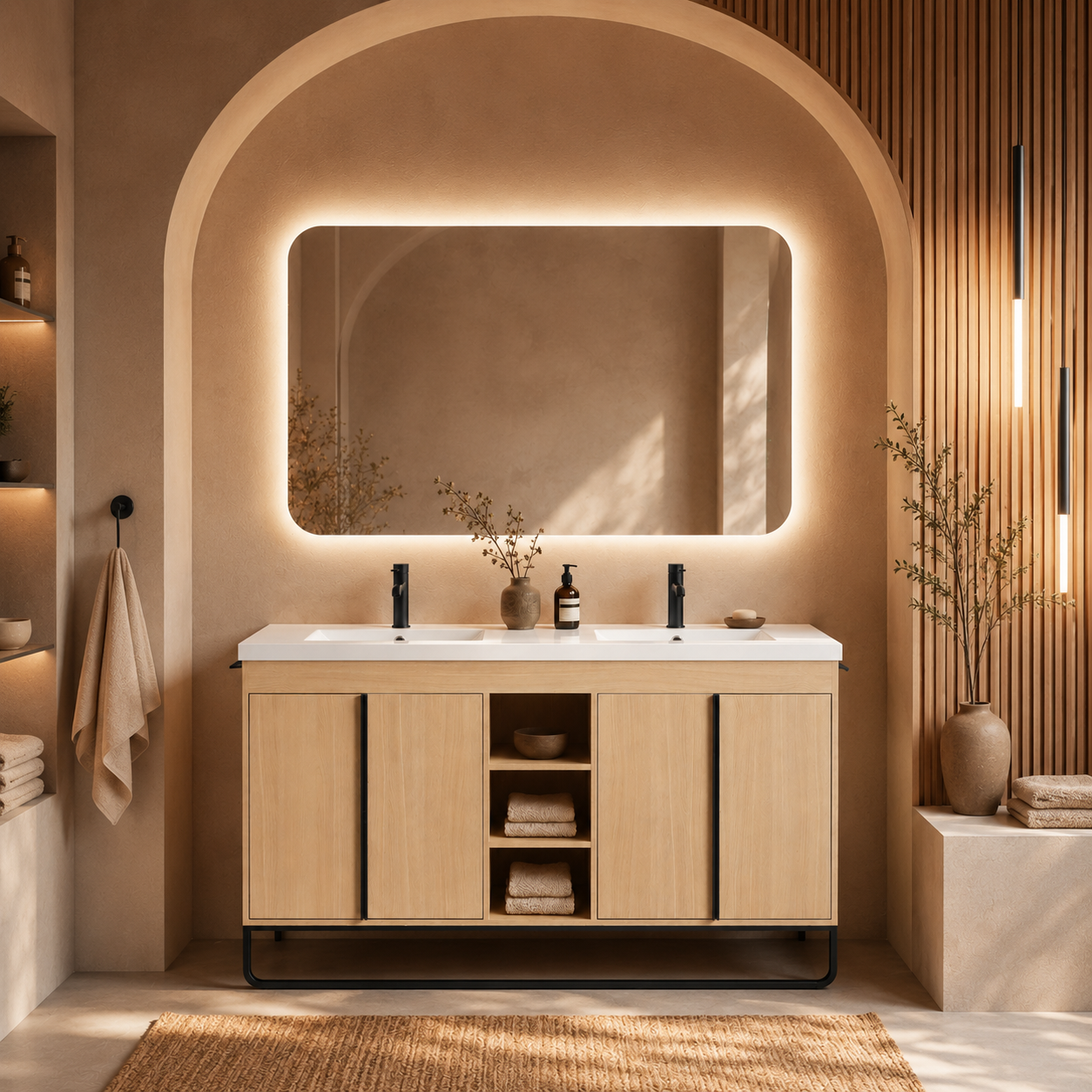 60" Freestanding Bathroom Vanity With Resin Double Sink