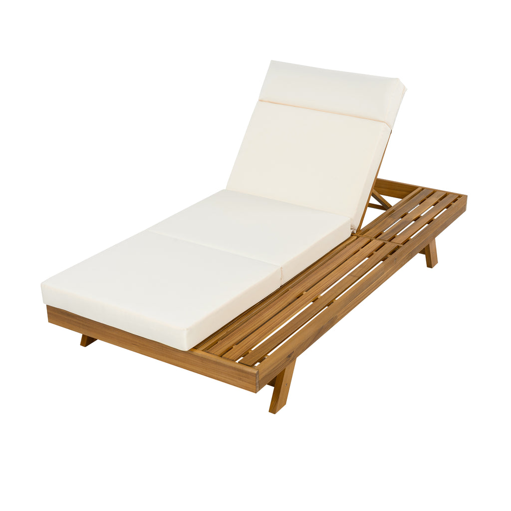 Lounge Chaise Set With Headrest - Acacia Wood & Water-Resistant Cushions