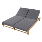 Light Teak Acacia Wood Double Chaise Lounger Set