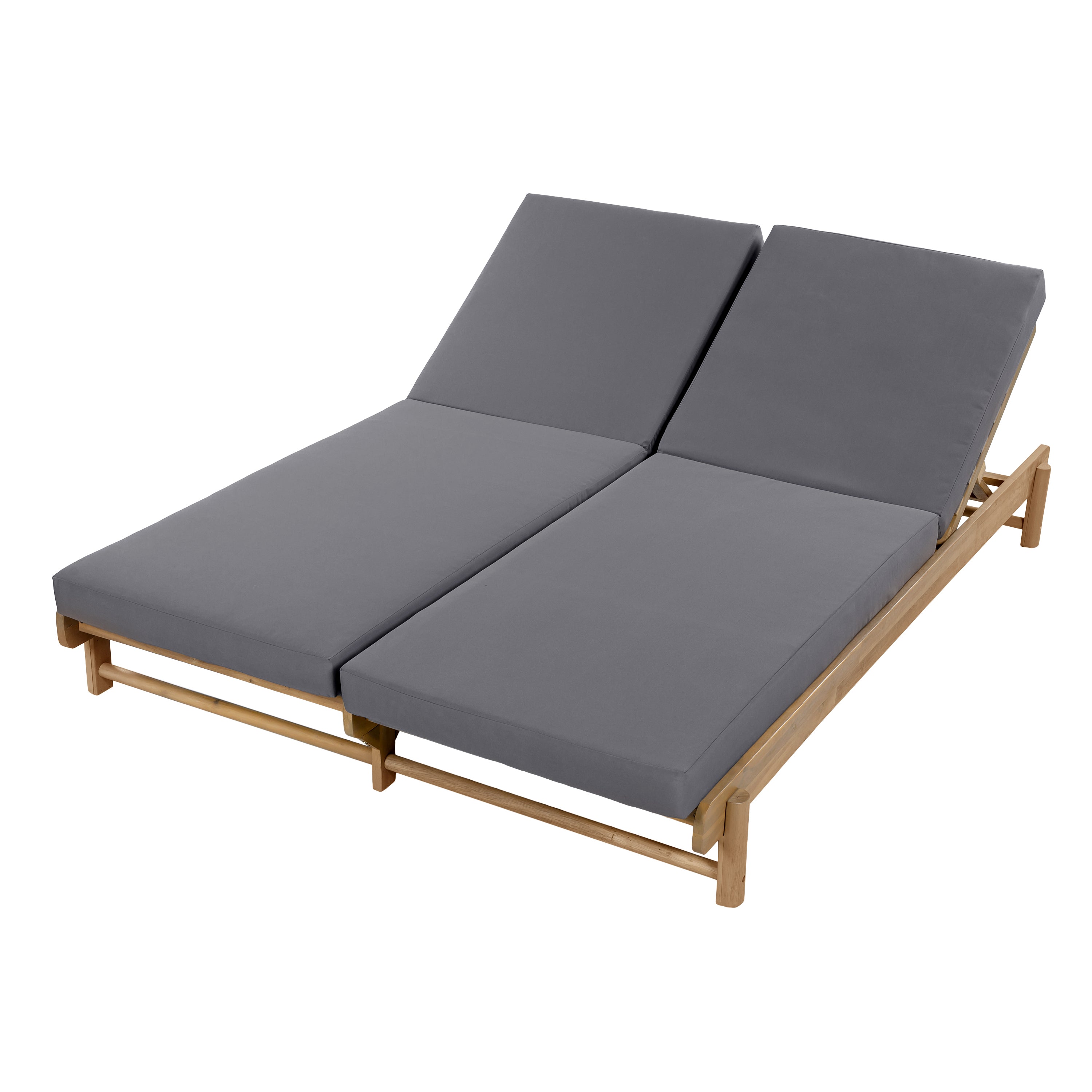 Light Teak Acacia Wood Double Chaise Lounger Set
