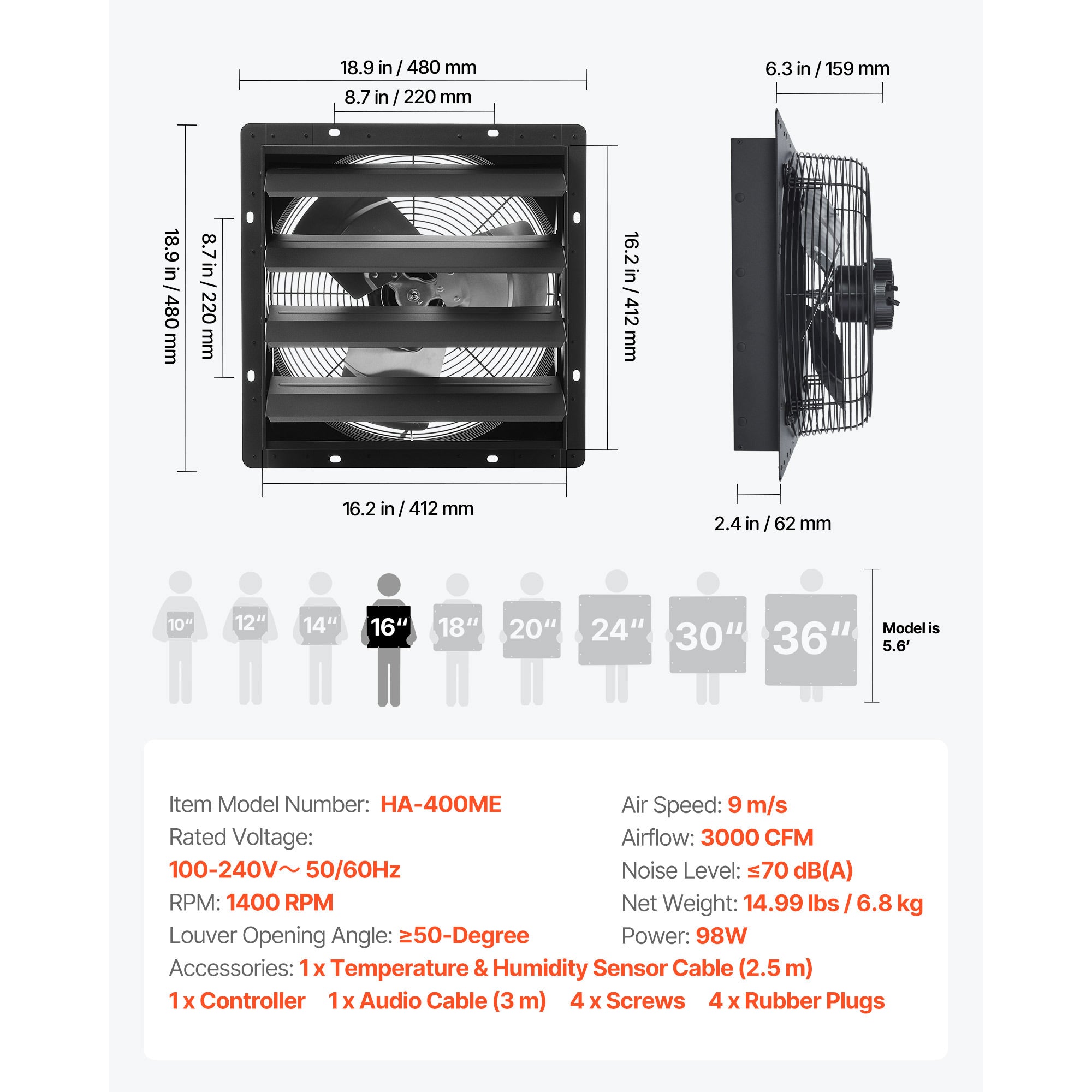 16 Inch Shutter Exhaust Fan with Smart Programming