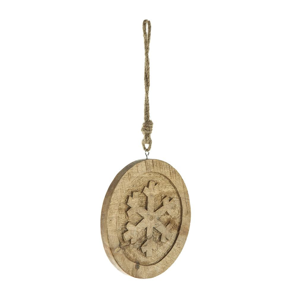 6" x 6" Wooden Hanging Circle with Snowflake Cut - Set of 12