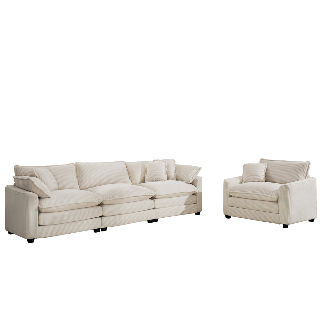 Mid-Century Modern Set of 2 Sofas with One 3-Seater Sofa and One Single Accent Chair