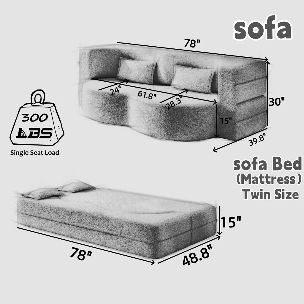 Modern Floor Sofa with Twin Size Folding Mattress