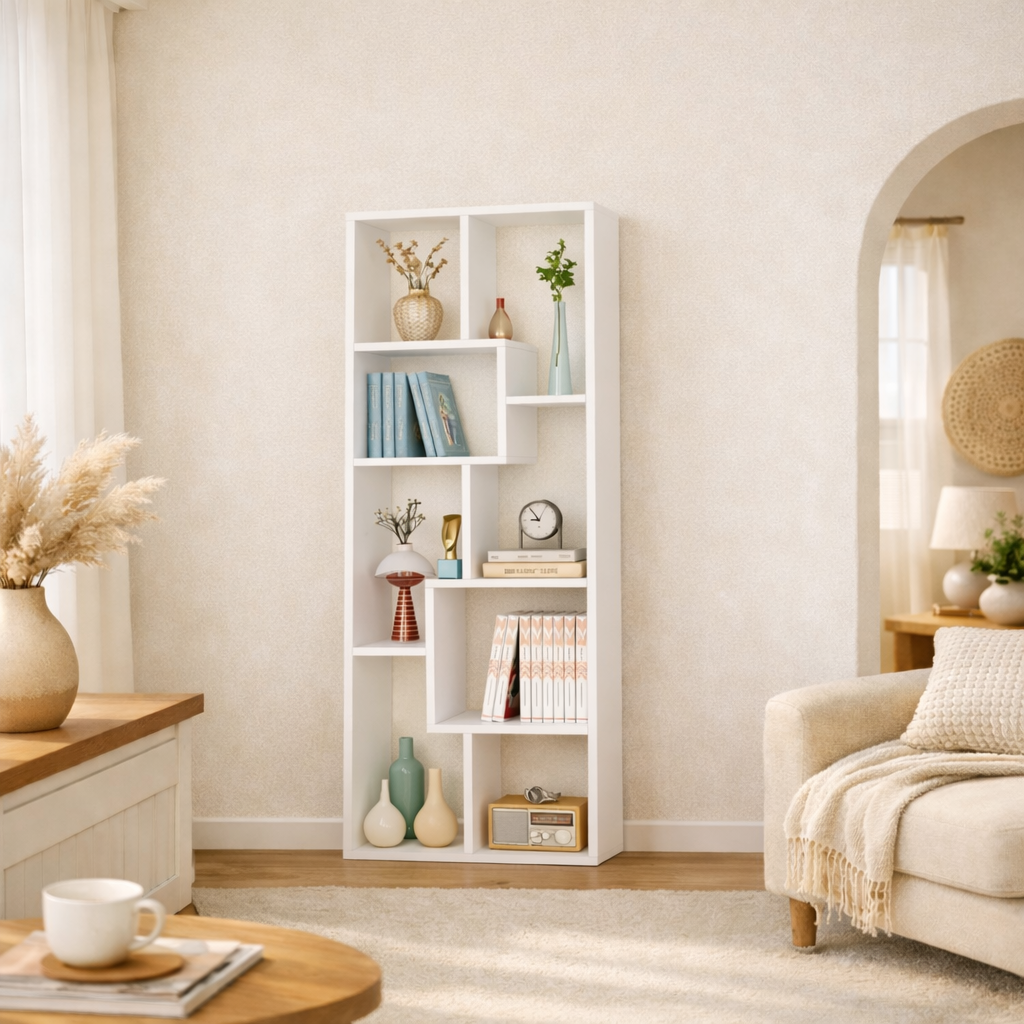 Asymmetrical Display Shelf & Bookcase, 5-Tier