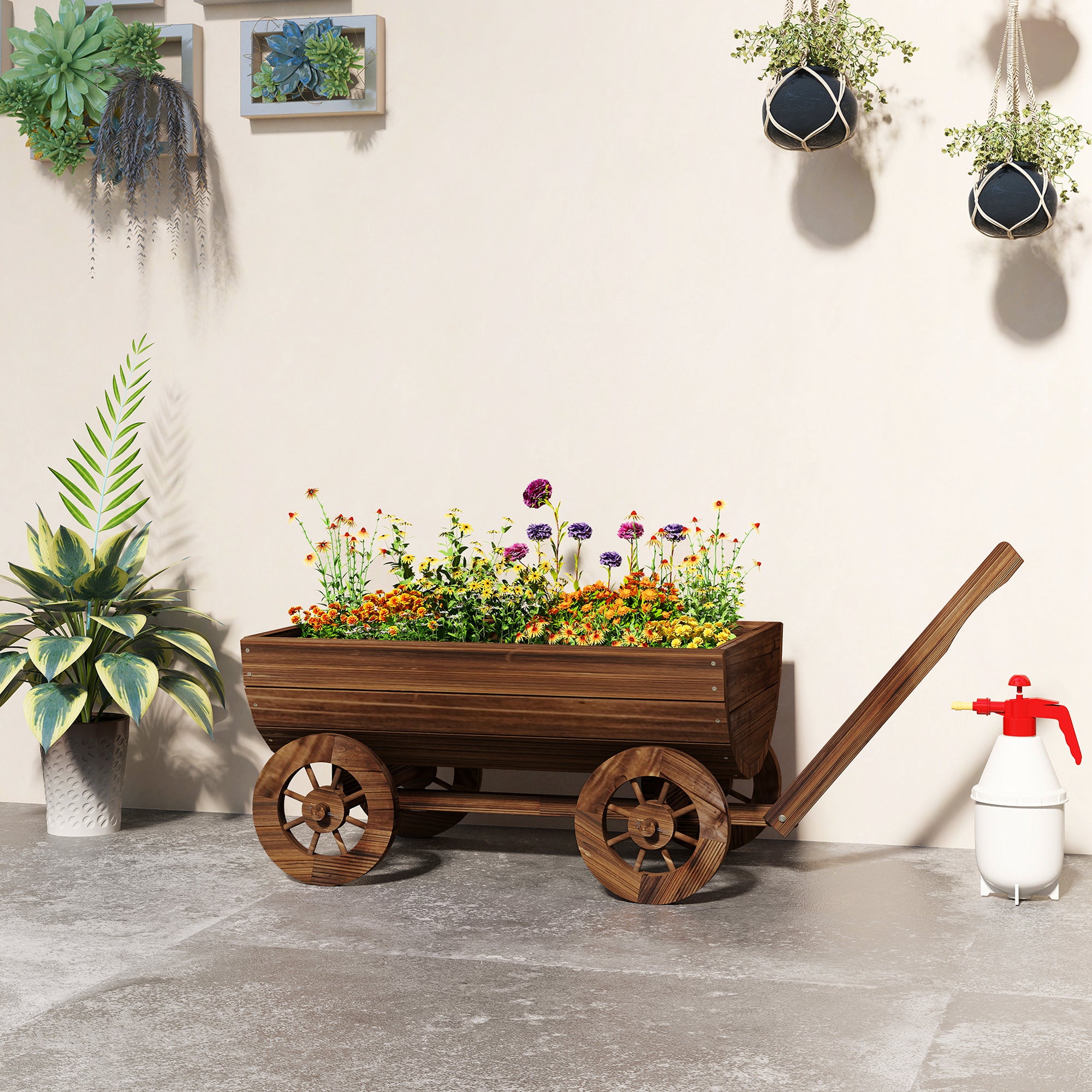 Outsunny Wooden Wagon Planter Box