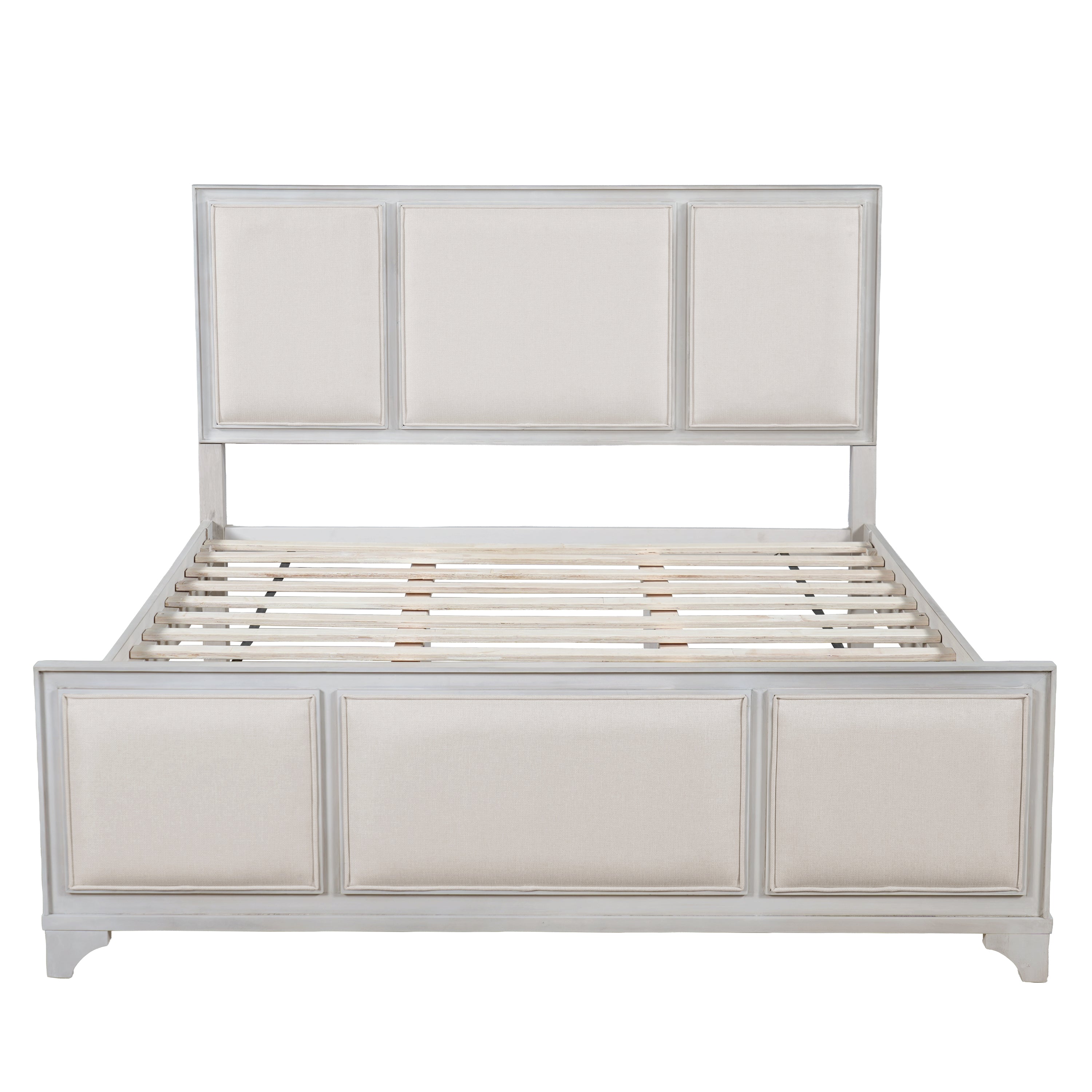 Queen Size Wooden Bed Frame with Upholstered Headboard