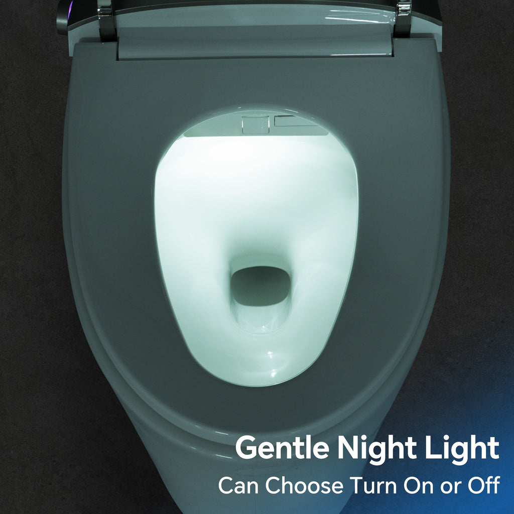Elongated Smart Toilet with Bidet,Smart Toilet with ADA Comfort Height Heated Seat,MAP 1000g Powerful Flush,Warm Water/Dryer,Night Light,Dual-Flush 1/1.28GPF for Bathrooms.