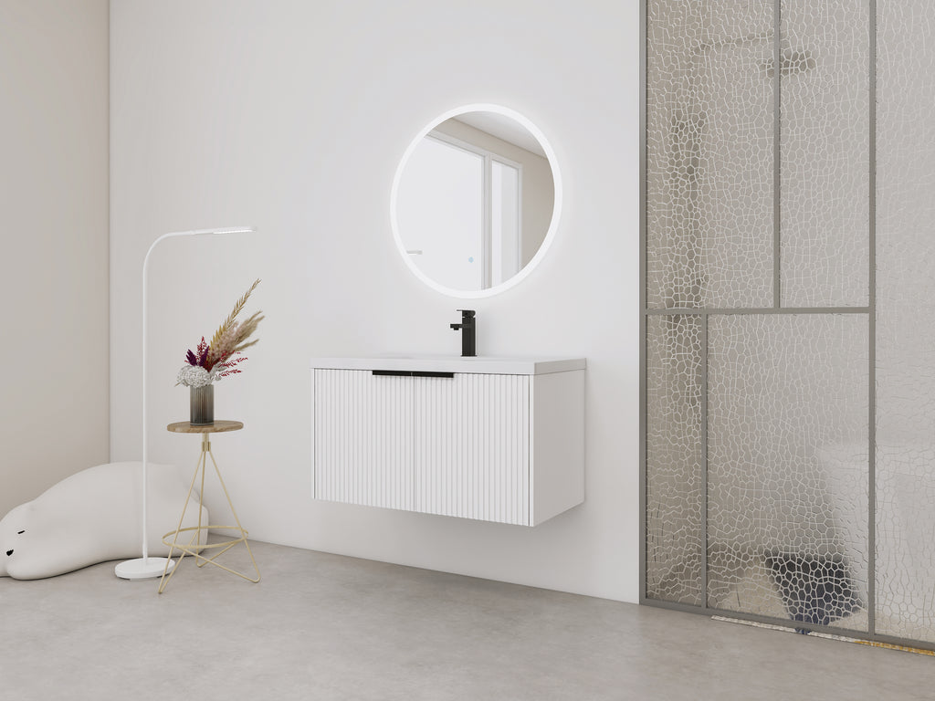 36" Wall Mounted Bathroom Vanity with Resin Sink & 2 Soft-Close Doors