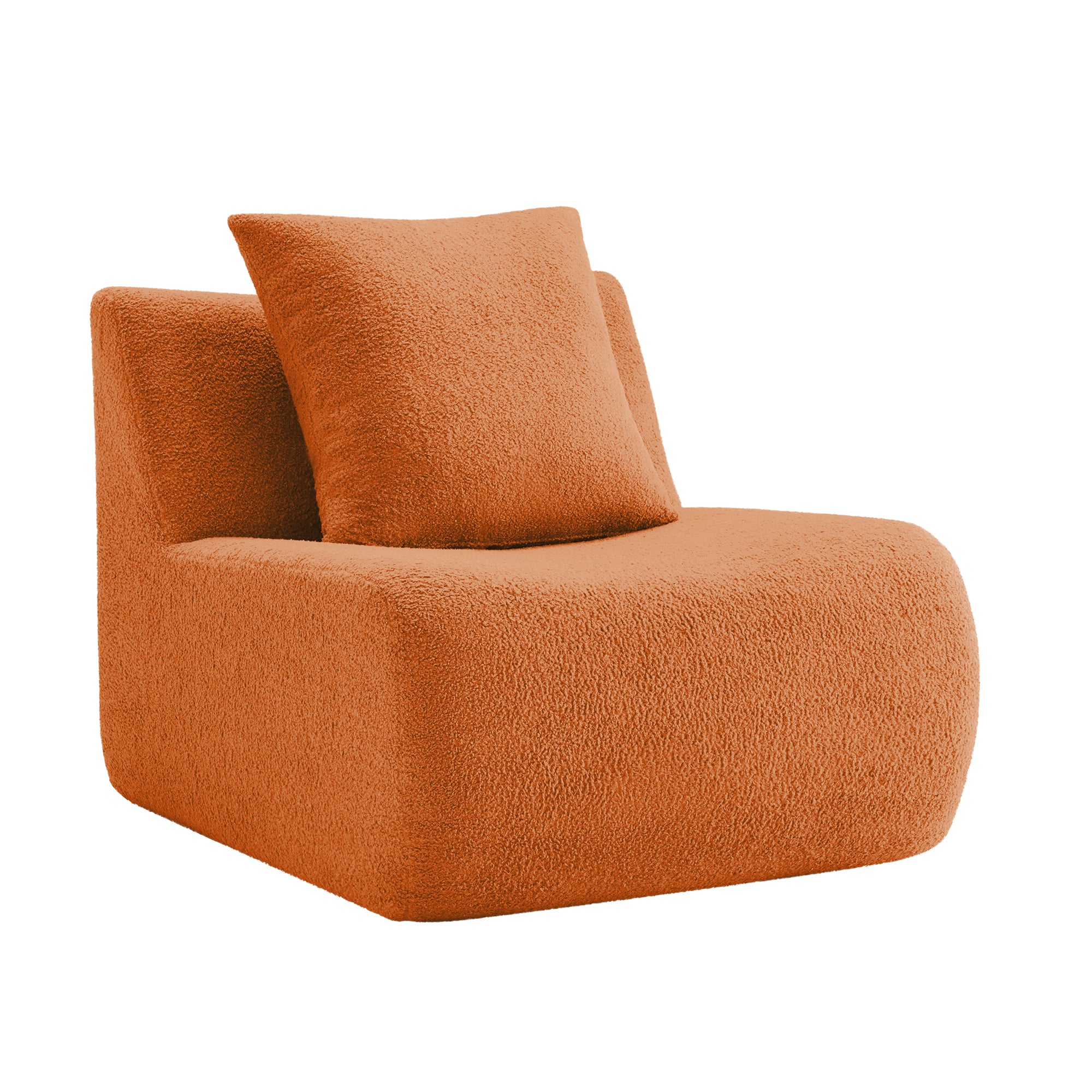Armless Sofa with Pillow in Teddy Fabric - Orange