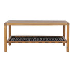 Outdoor Acacia Wood Coffee Table with Woven Rope Storage Shelf