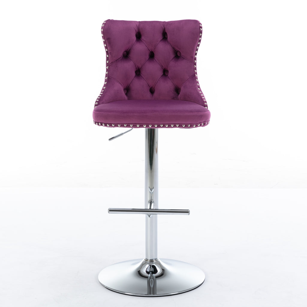 Swivel Velvet Barstools with Adjustable Seat Height