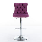 Swivel Velvet Barstools with Adjustable Seat Height