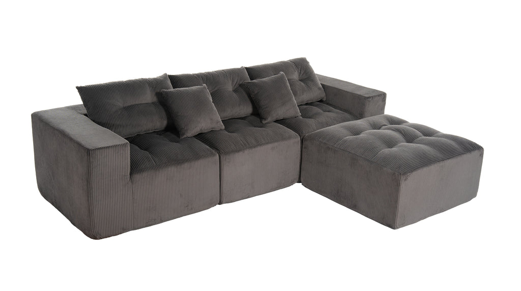 101" L-Shaped Modular Compression Sofa, Gray