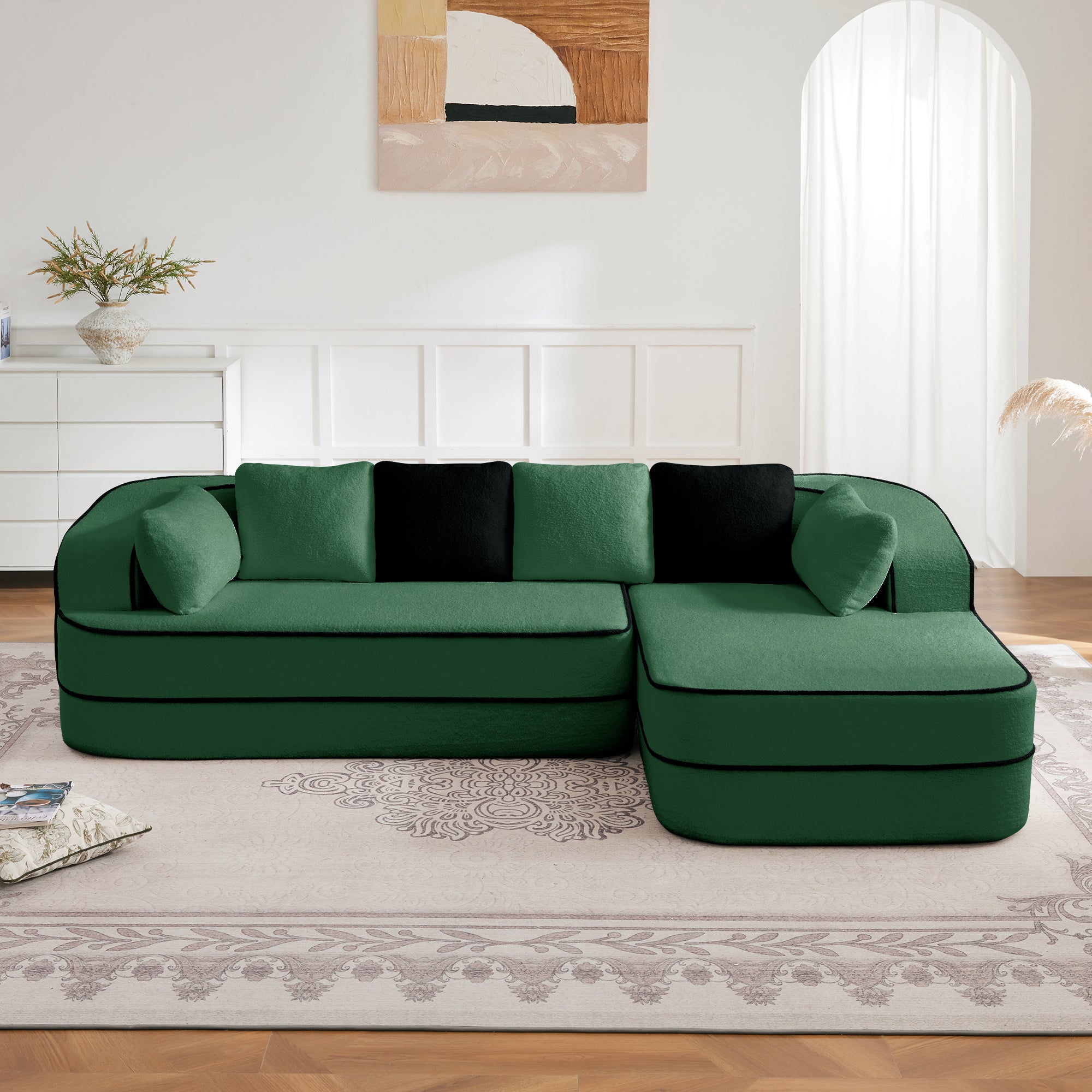 106" Teddy Fabric No Assembly Sofa with L-Shaped Chaise