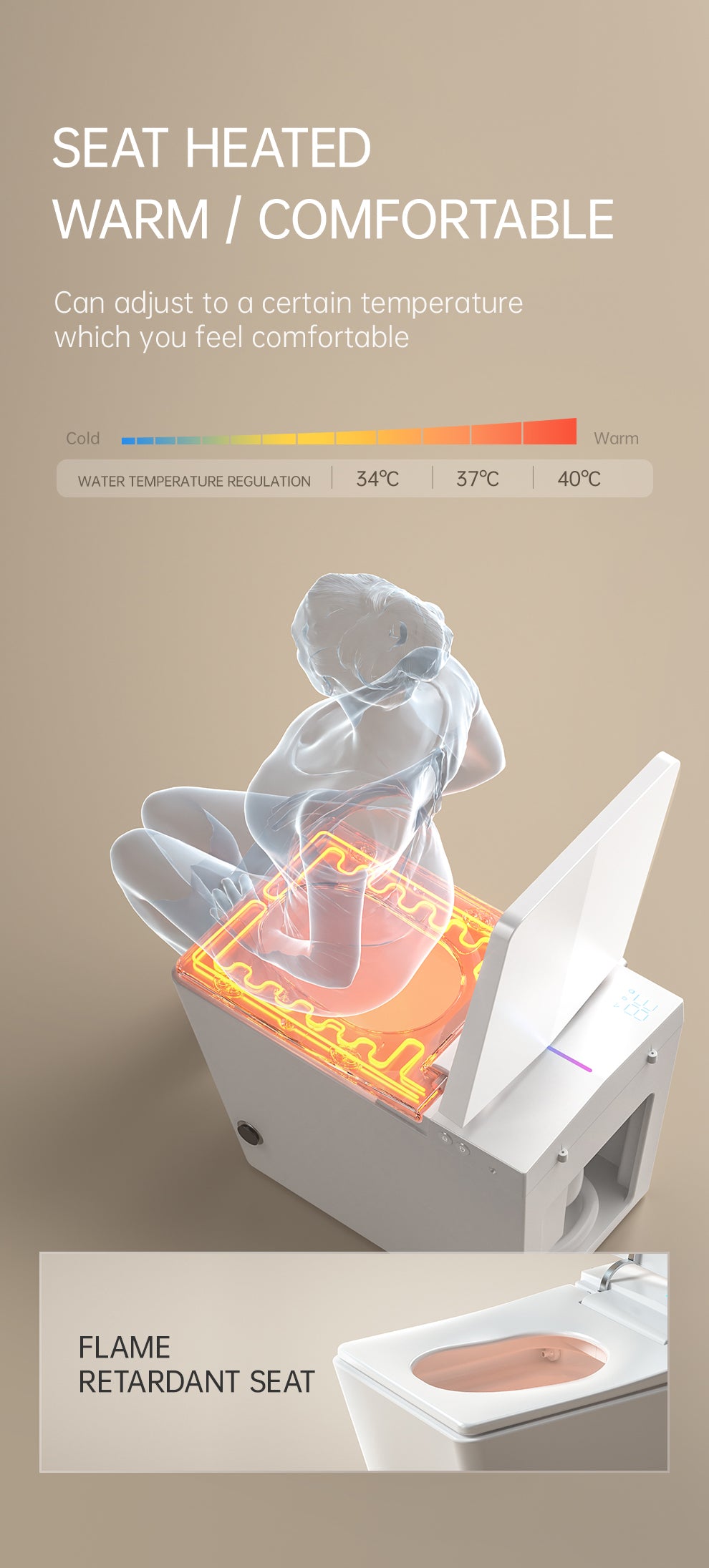 Square Smart Toilet with Built-in Tank
