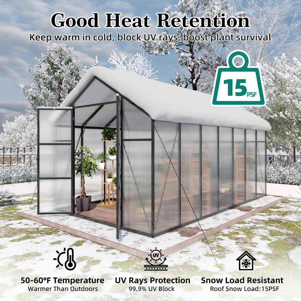 8x14 FT Aluminum Greenhouse for Outdoor Use