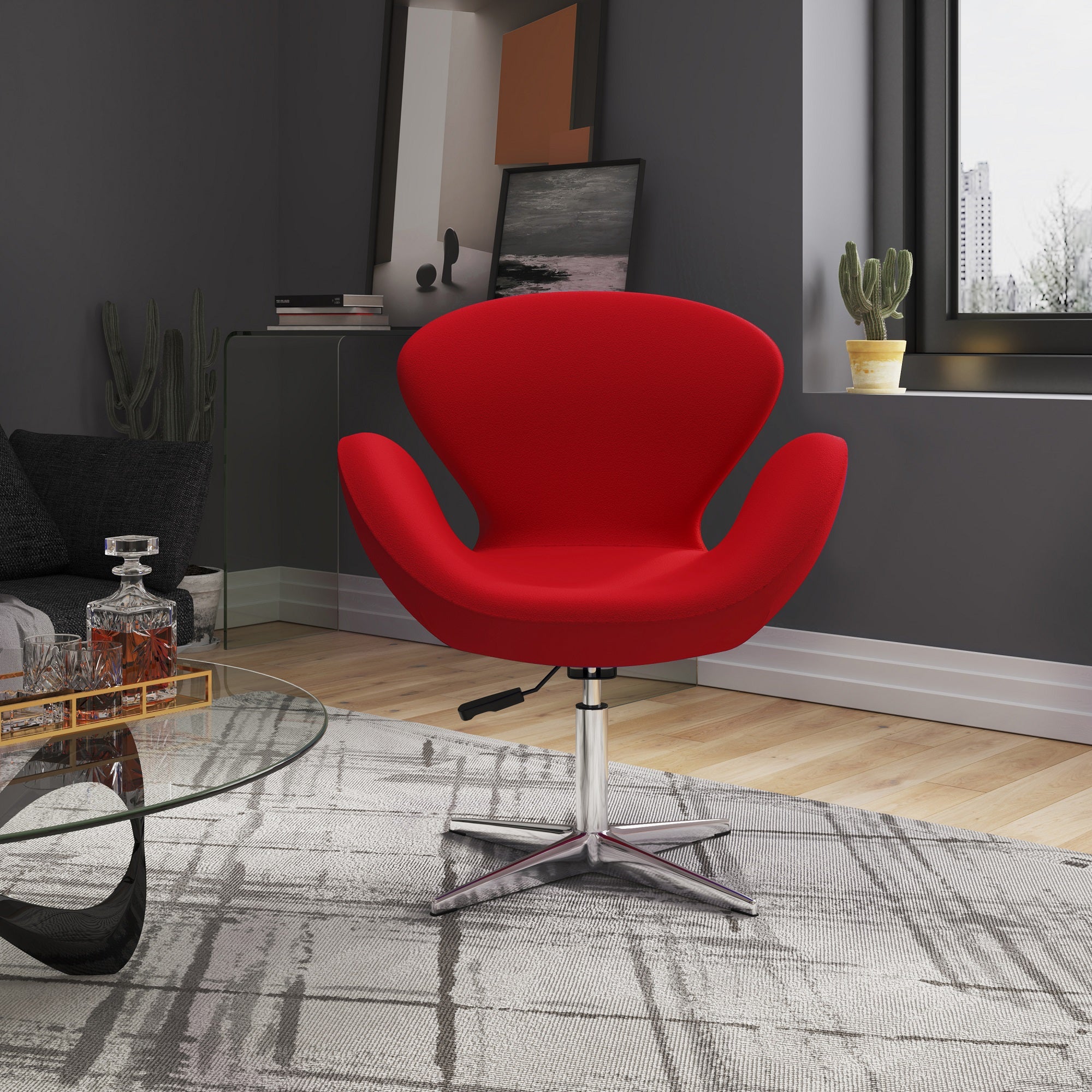 Raspberry Upholstered Swivel Lounge Chair
